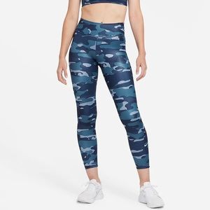 Essential Women’s Nike Dri-FIT One Blue Camo Leggings, Small NWT